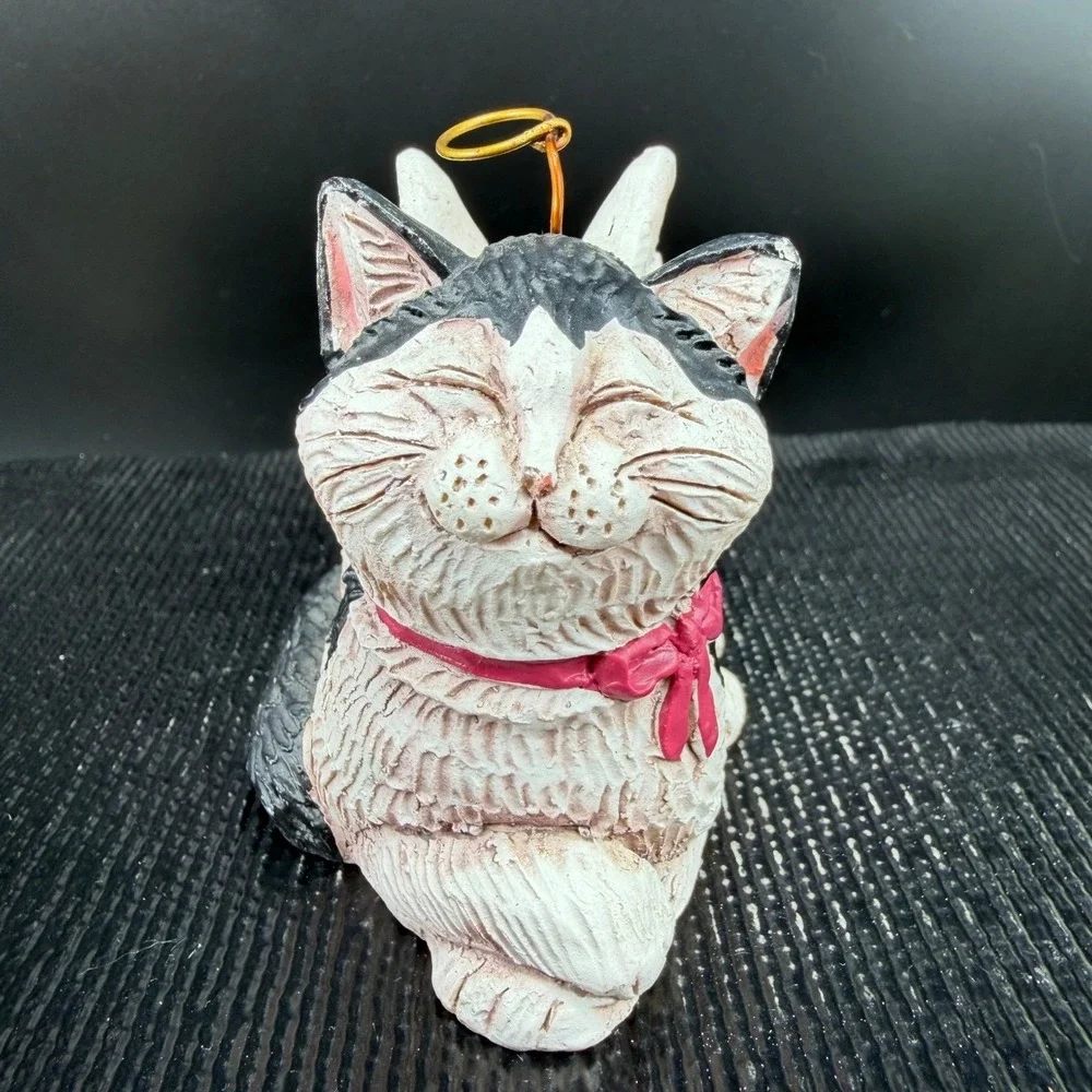 Tene‎ M Sten Angel Cat Figurine Tuxedo Black White Resin Halo Wings 2004 Figure